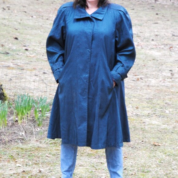 Late 80s iridescent raincoat swing style trench coat with zip out liner Sz 8 - Picture 1 of 7